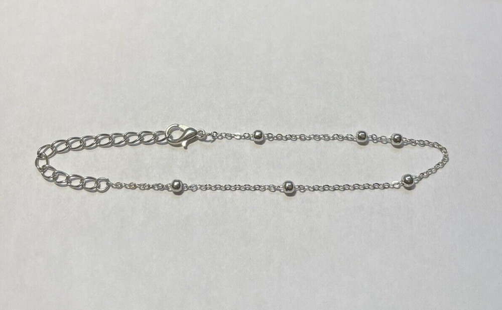 Silver Tone Adjustable Ankle Bracelet with bead balls 9.5 inches Anklet